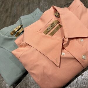 Gold label Roundtree tree & Yorke Men's Peach /and teal shortsleeve button Shirt